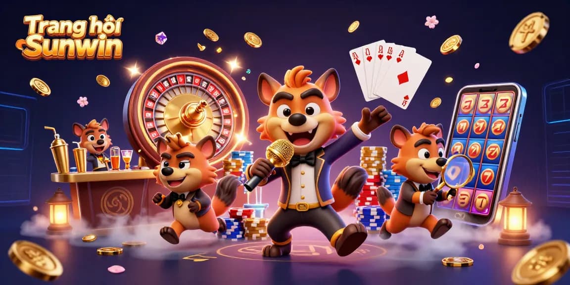 Engage with Trang chủ Sunwin in a lively casino scene featuring comedic hyenas and exciting game elements.
