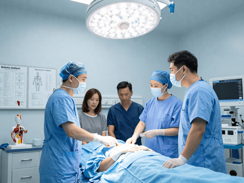 Discussion on Bel kayması ameliyatı in a modern hospital setting with healthcare professionals.