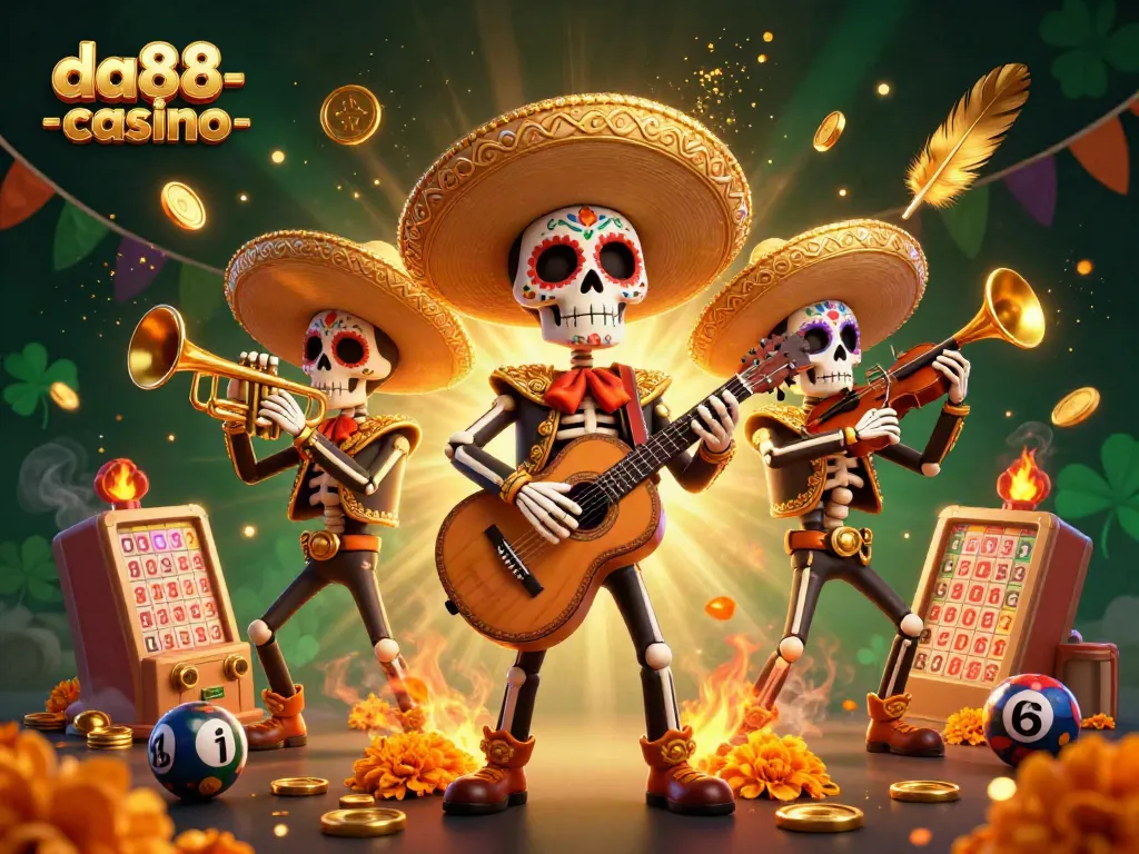 Immerse in da88-casino’s vibrant action with a 3D mariachi band surrounded by lottery excitement.