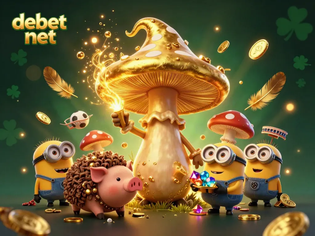 Experience the excitement of debet net with a vibrant wizard-themed casino scene filled with treasure and betting action.