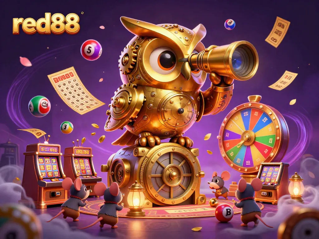 Experience the vibrant red88 casino with golden owl and dynamic gaming elements.