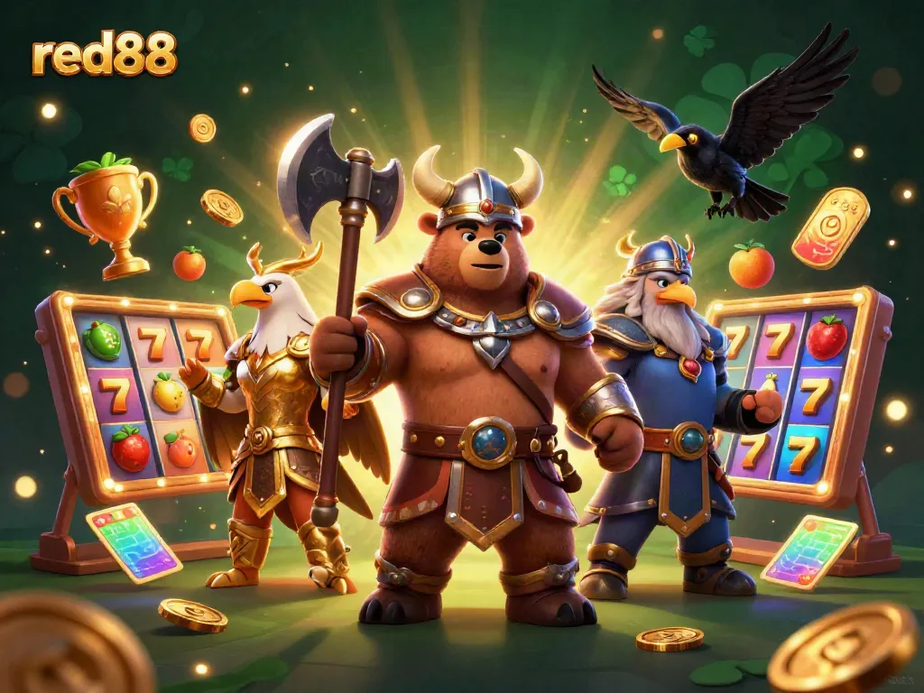 Engage with exciting slots and jackpots at red88 featuring a Viking bear and Valkyrie eagle.